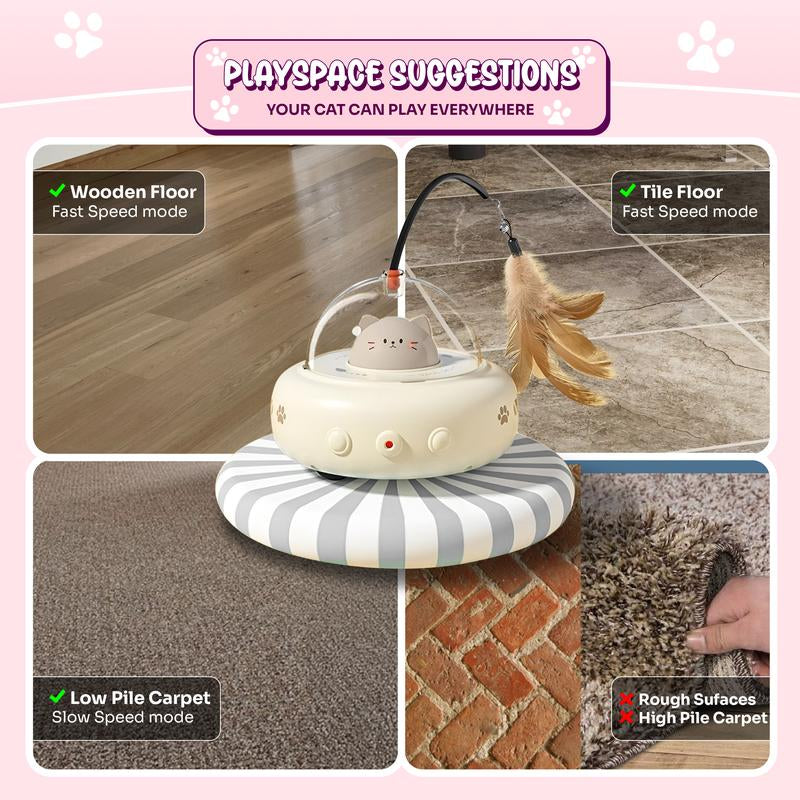 Smart Interactive Cat Toy, Automatic Self-Activating Moving Cat Toy with Feather, Lazer Light, and Energy-Saving Features – Perfect for Bored Cats, Fun Interactive Play (Beige)