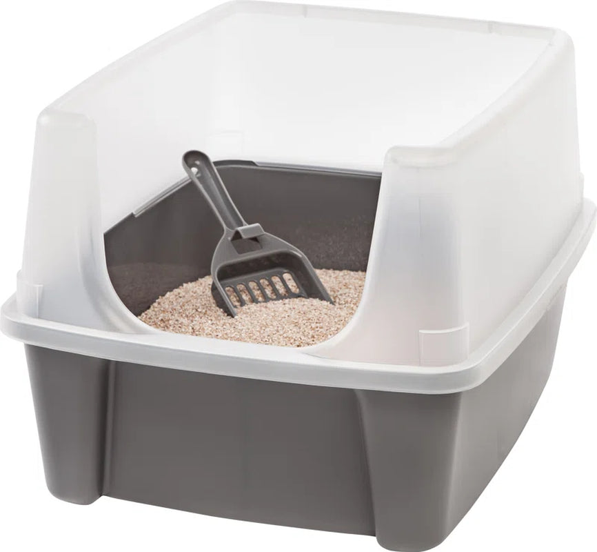 Open-Top Plastic Cat Litter Box with Shield with Scoop