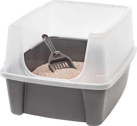 Open-Top Plastic Cat Litter Box with Shield with Scoop