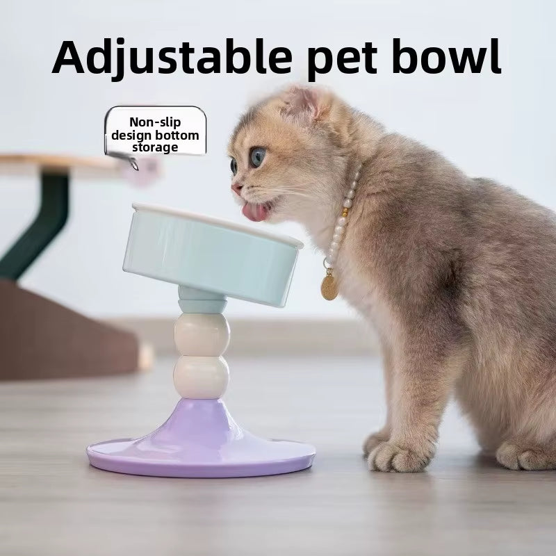 Pet Lifting Cat Bowl Adjustable Ceramic Cat Bowl Tilting Neck Protector High Foot Bowl Feeding Dog Bowl Edible