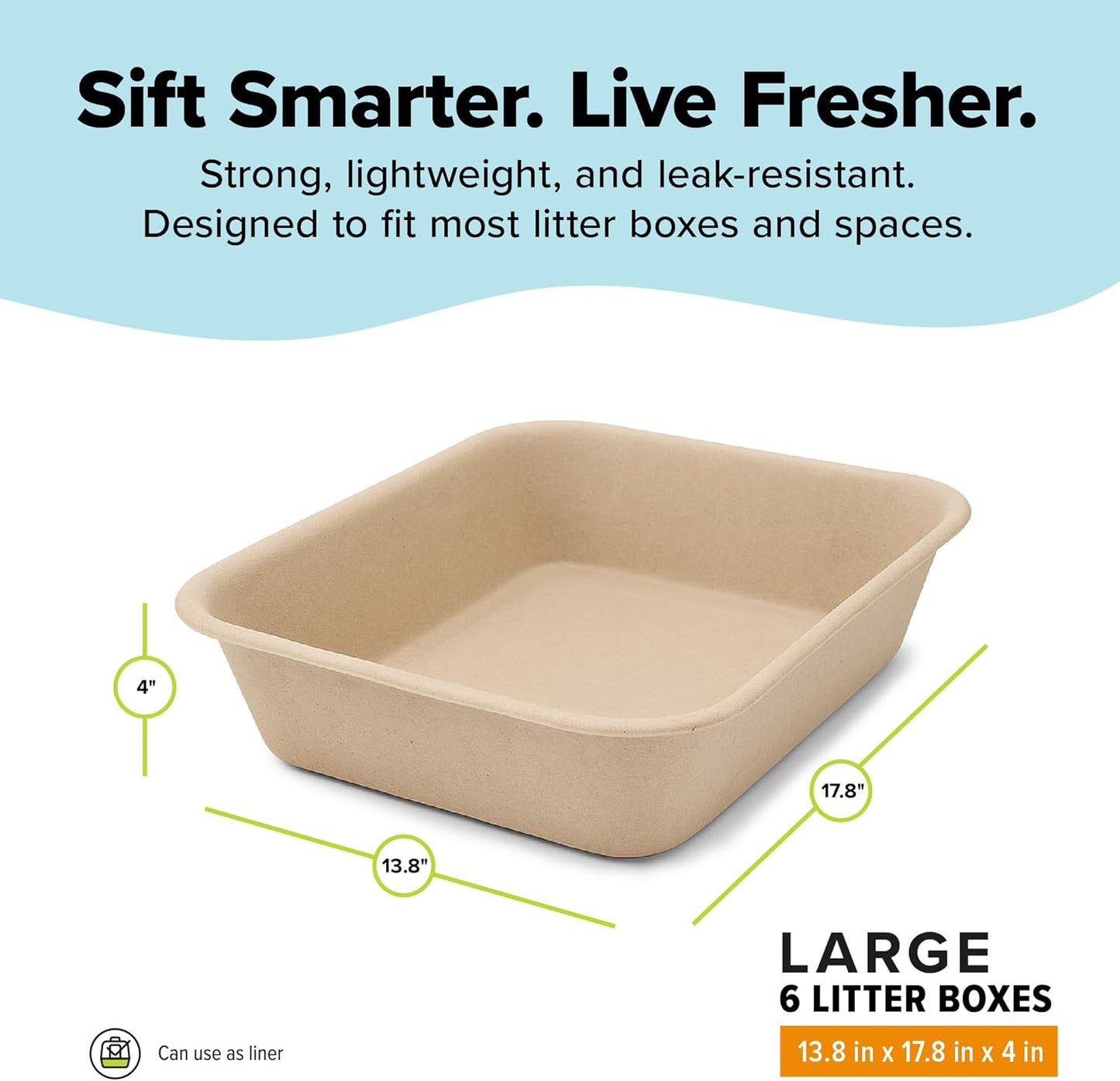 Disposable Cat Litter Box Large, 6 Count, Durable Portable for Travel and Home, Eco-Friendly Disposable Litter Box Controls Odor