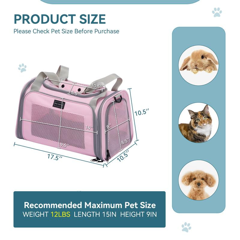 [5-Year Warranty] PETSFIT Cat Carrier, Pet Carrier Airline Approved, Cat Travel Carrier for Small and Medium Cats under 12 Lbs, Soft Sided Kitten Carrier with Cozy Extendable Mat, Cat Carrier Bag, Pink