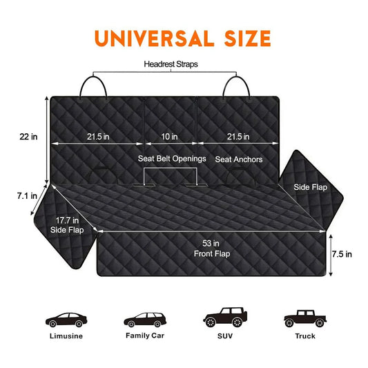 Premium Waterproof Dog Car Seat Cover - Dirt Resistant Hammock Style with Shoulder Strap for Pet Travel