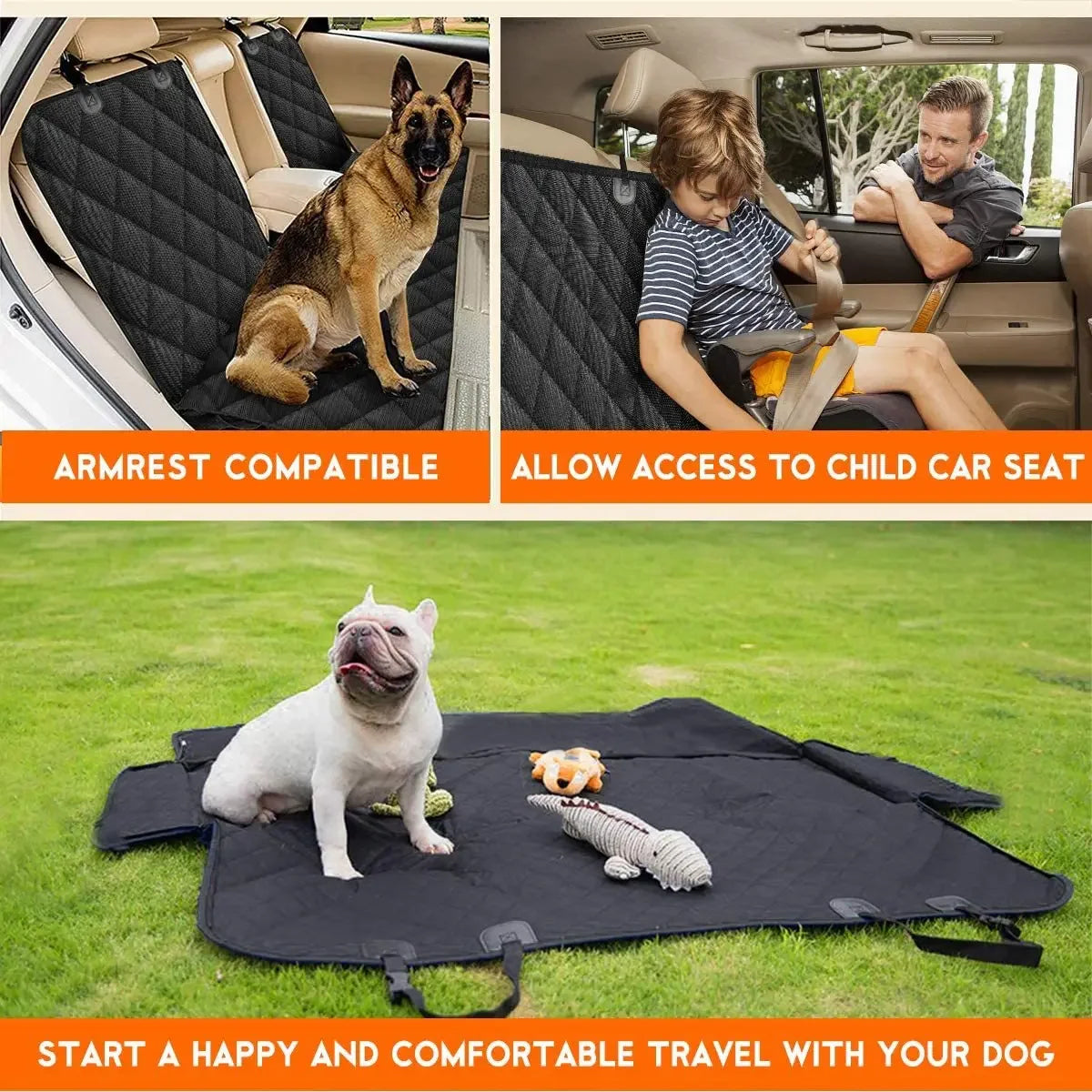 Premium Waterproof Dog Car Seat Cover - Dirt Resistant Hammock Style with Shoulder Strap for Pet Travel