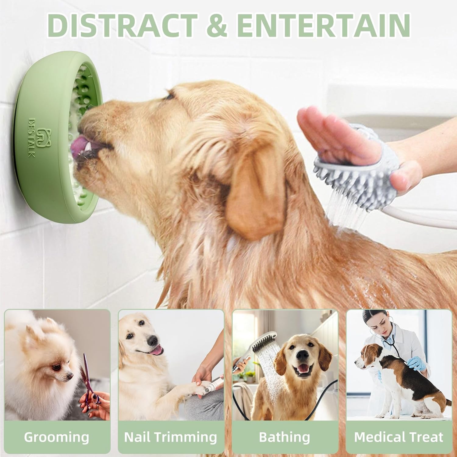 Dog Lick Bowl,  Anxiety Relief Lick Mat for Dogs, Non-Slip Freeze Licking Bowl Enrichment Puzzle Feeder for Distraction, BPA Free Silicone, Dishwasher Safe (Green,S)