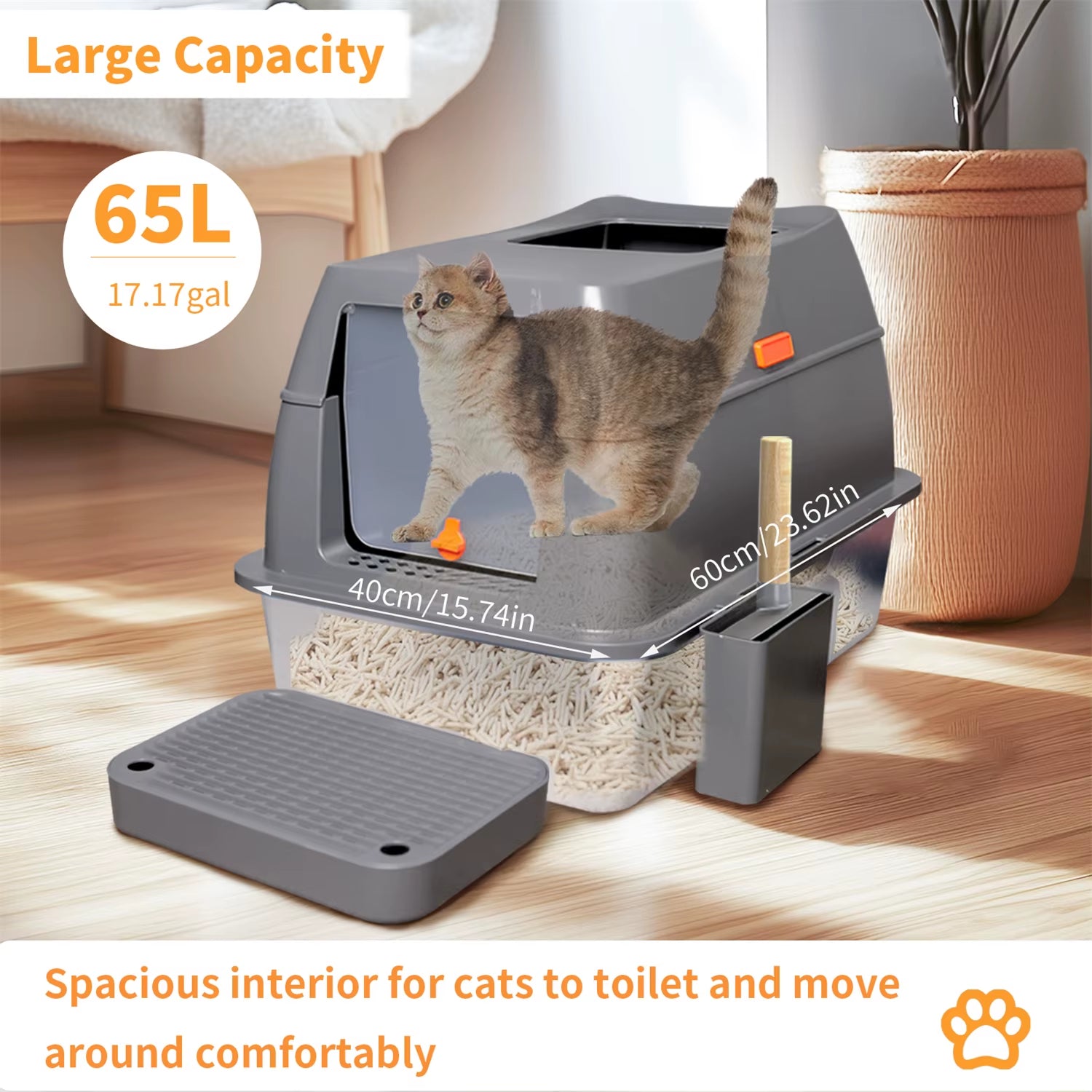 Extra Large Enclosed Stainless Steel Cat Litter Box with Lid - Ideal for Big Cats, High Wall Design for Mess-Free Use