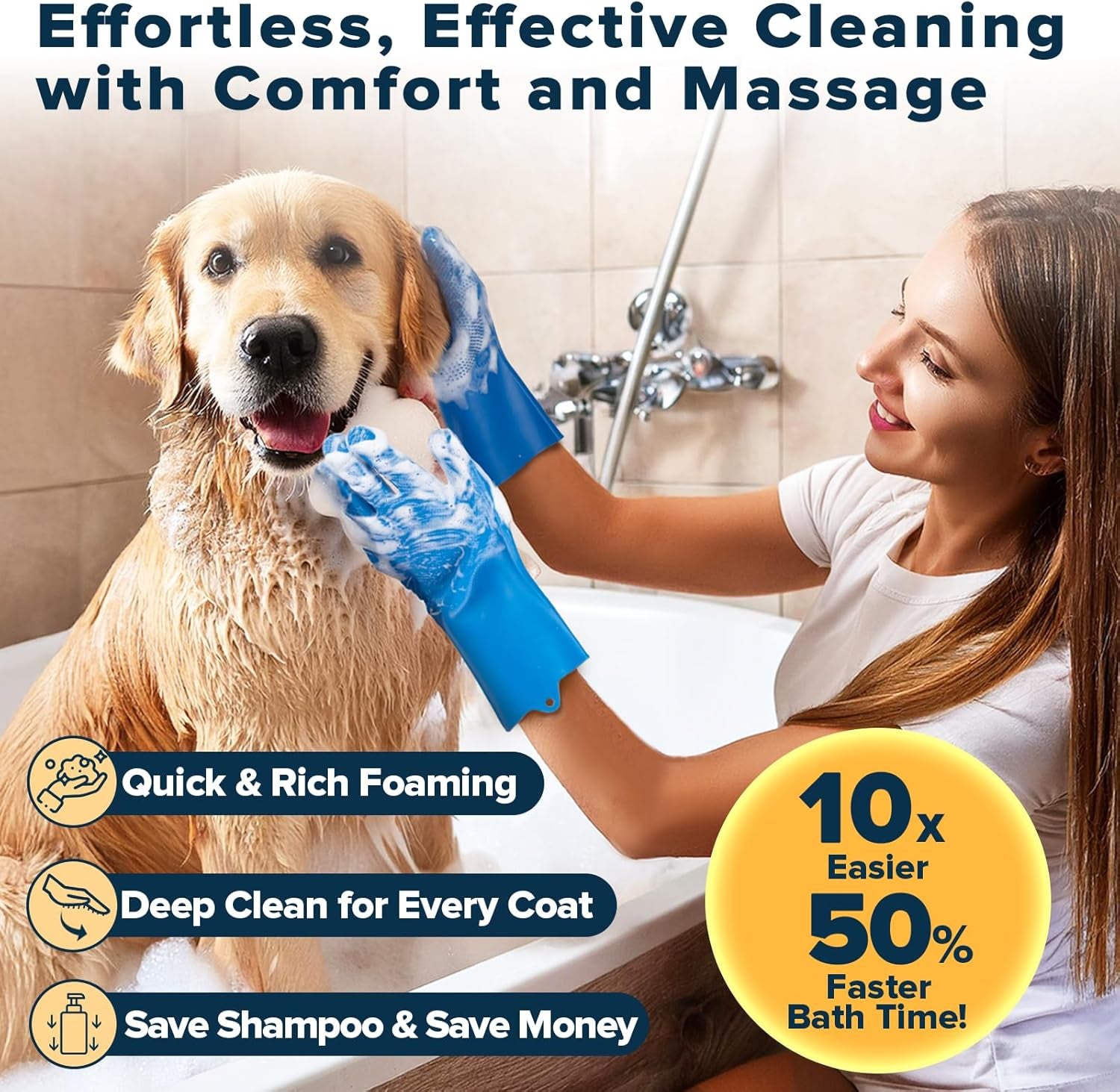 6PCS Pet Grooming Kit for Dogs,Cats and Horses | Dog Washing Gloves | Dog Bath Brush | Dog Bath Gloves | Dog Shampoo Brush | Pet Grooming Gloves | Dog Bath Supplies (Navy Blue)