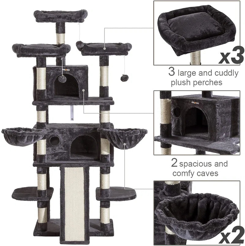 Lima Pet Heavy Duty Carpet 68 Inch Multi-Level Cat Tree Condos and Scratching Posts Included