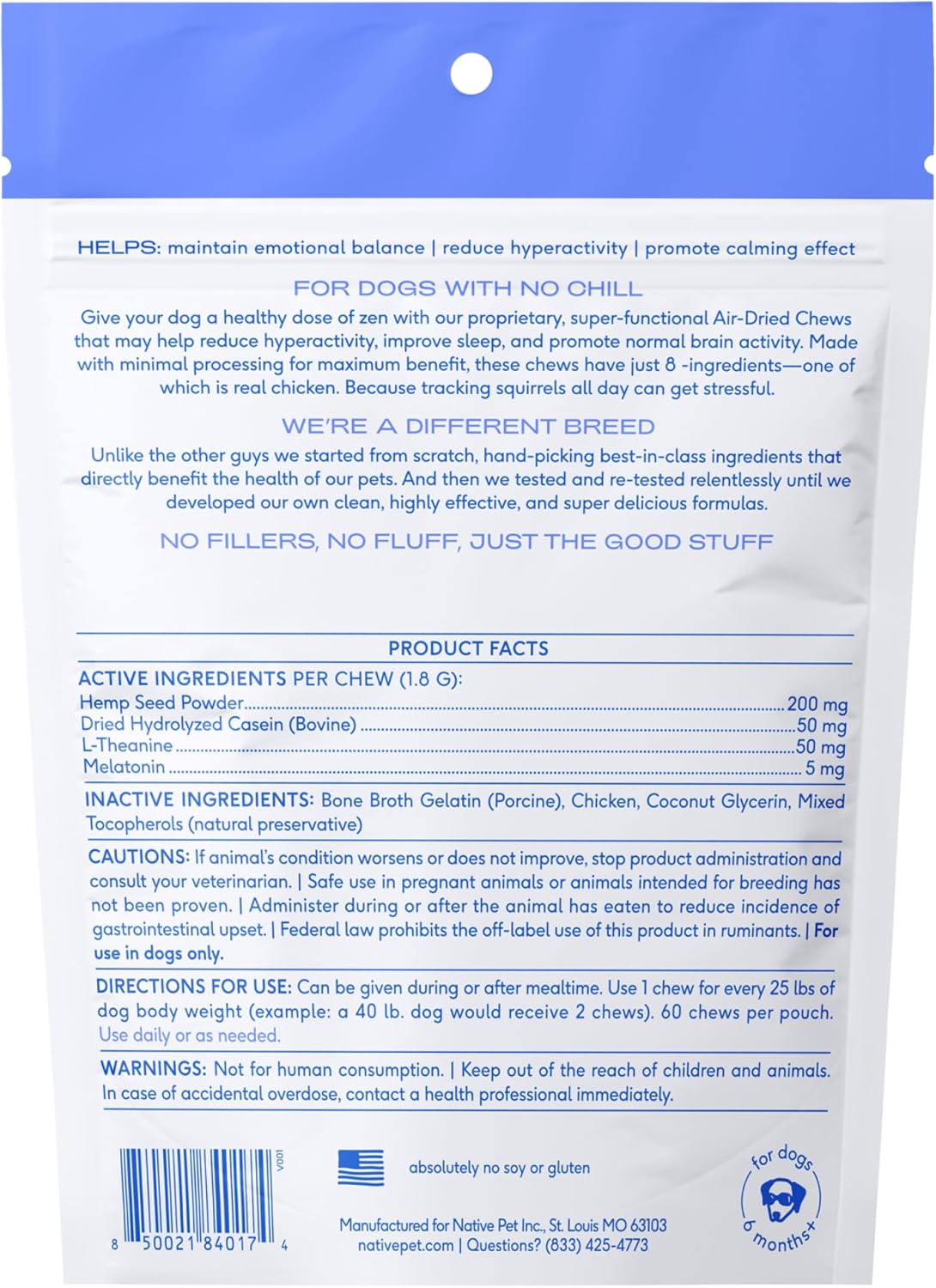 Calming Chews for Dogs - Melatonin for Dogs Anxiety Relief - Grain Free All Natural Hemp Calming Treats & L-Theanine Helps Manage Stress & Separation Anxiety - Puppy Sleep Aid - 60 Chews