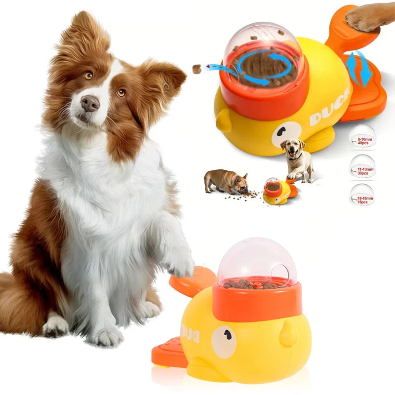 Cartoon Duck Design Automatic Dog & Cat Food Dispenser - Fun Anti-Slip Snack Puzzle Feeder for Pets