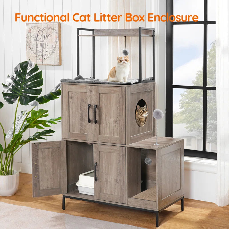 2 in 1 Hidden Cat Litter Box Enclosure Furniture