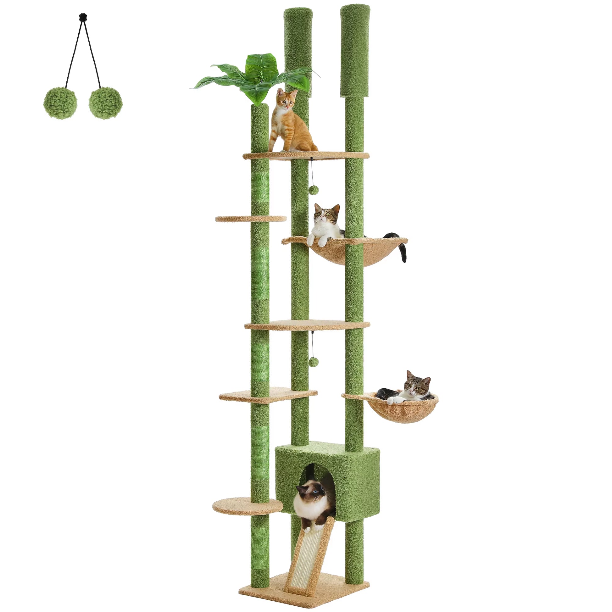 Ultimate Height Adjustable Wooden Cat Tree with Spacious Hammock & Durable Sisal Scratching Posts - Cozy Indoor Cat Condo & Floor-to-Ceiling Tower