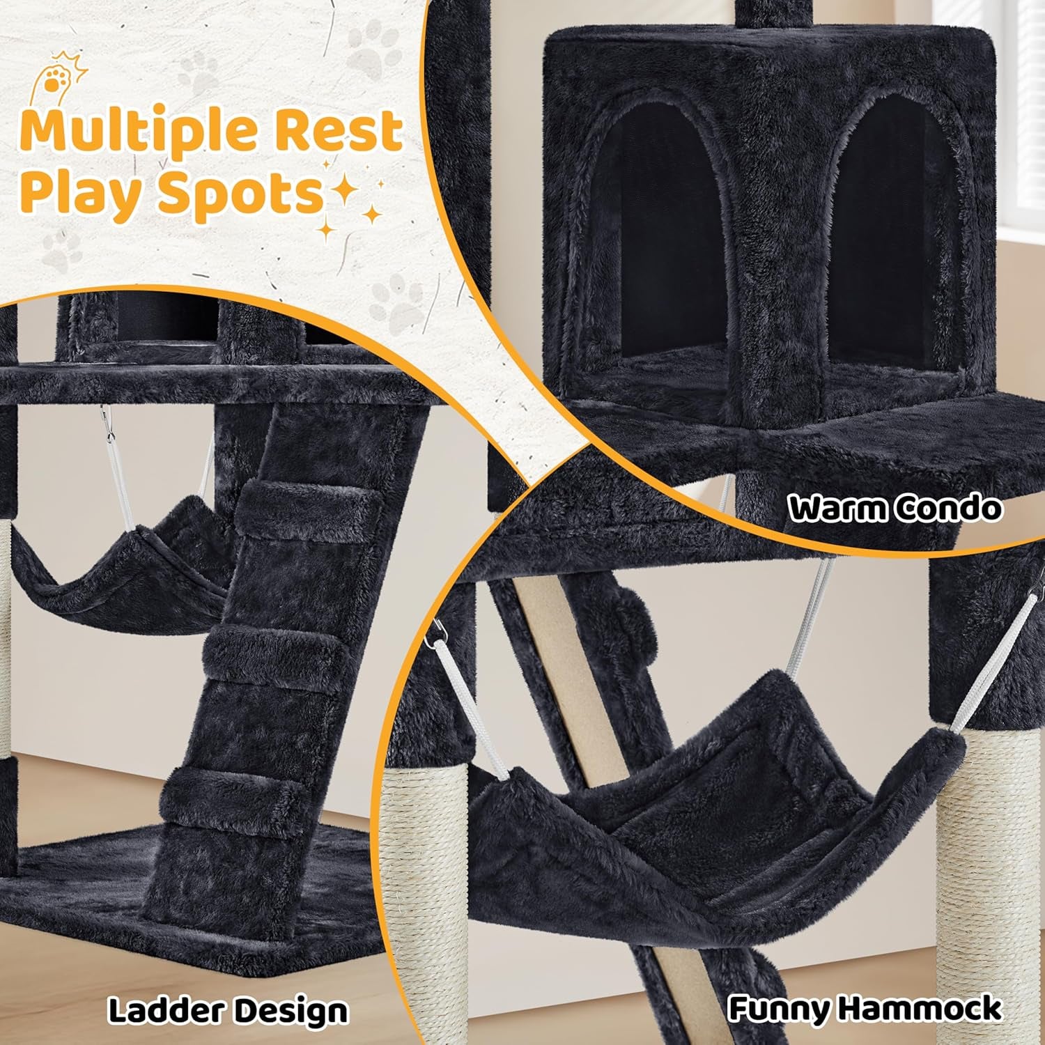 54In Cat Tree Cat Tower as Activity Center, Indoor Cats and Kittens Playing House with Funny Hammock Basket Scratching Post