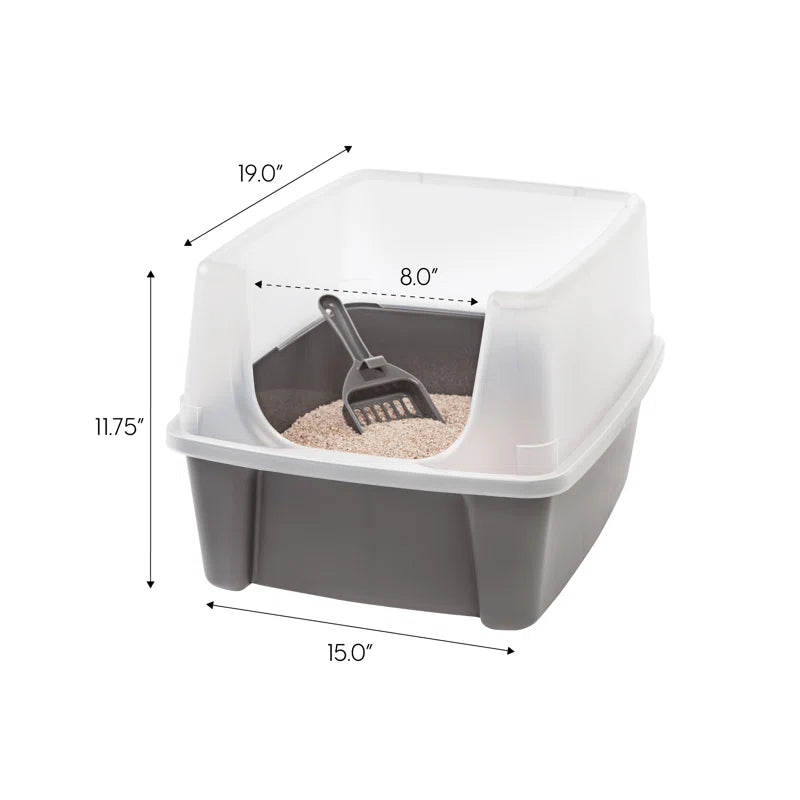 Open-Top Plastic Cat Litter Box with Shield with Scoop