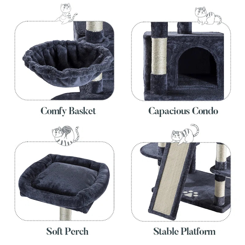 Lima Pet Heavy Duty Carpet 68 Inch Multi-Level Cat Tree Condos and Scratching Posts Included