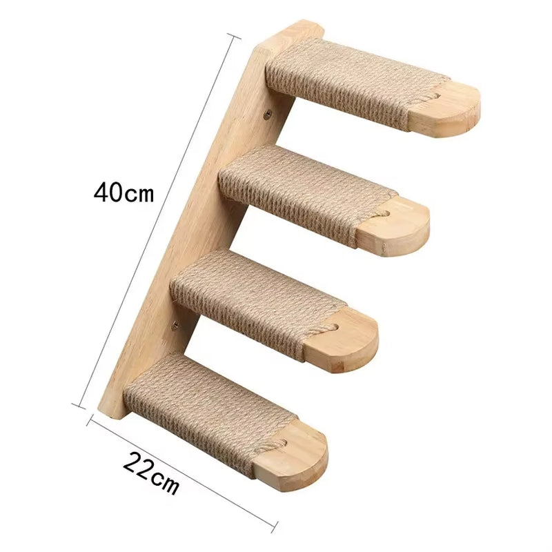 Wall Mounted Cat Shelves Wood Cat Lookout Climbing Shelf Kitten Wall Climbing Tree Furniture Four Step Stair Indoor Cat Hammock