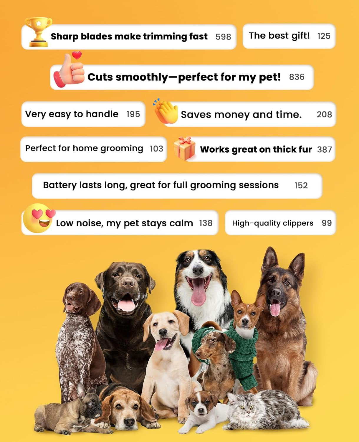 Dog Grooming Kit for Heavy Thick Hair&Coats/Low Noise Rechargeable Cordless Waterproof Dog Clippers for Grooming Animals&Pets/Pet Shaver with Stainless Steel Blade and Paw Trimmer