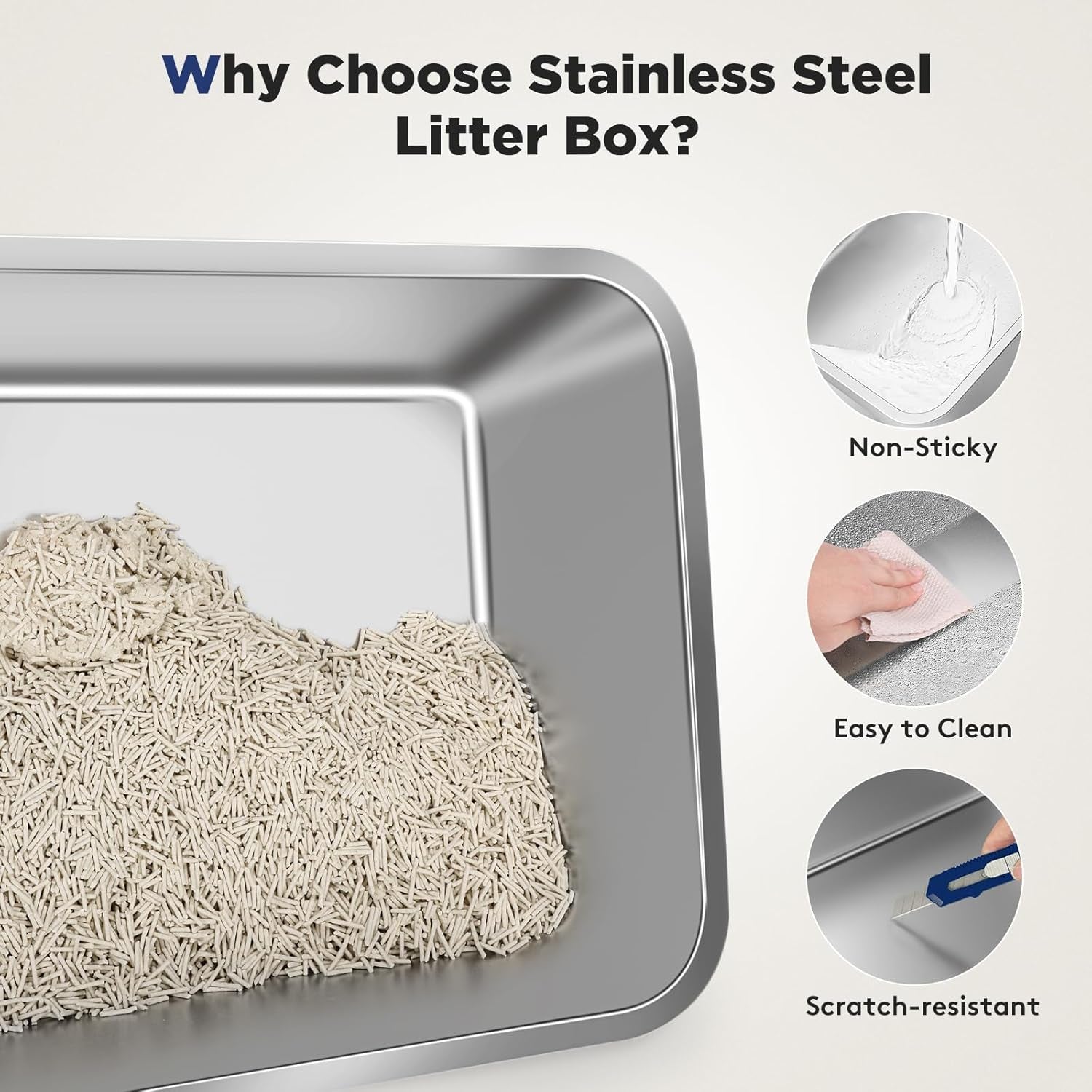 Stainless Steel Litter Box with Lid, Large Enclosed Cat Litter Box for Big Cats, Metal Cat Box with High Sided Enclosure & Scoop, Front & Top Entry, Odor Free, Anti-Leakage, Grey