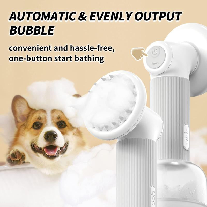 Uahpet Auto-Foaming Dog Bath Brush, No Pre-Wetting Dog Shampoo Brush with Soap Dispenser, a Button Lather up Bath Brush for Dogs Cats, Wireless Pet Bath Brush Scrubber Suds up Dense Foam Quickly