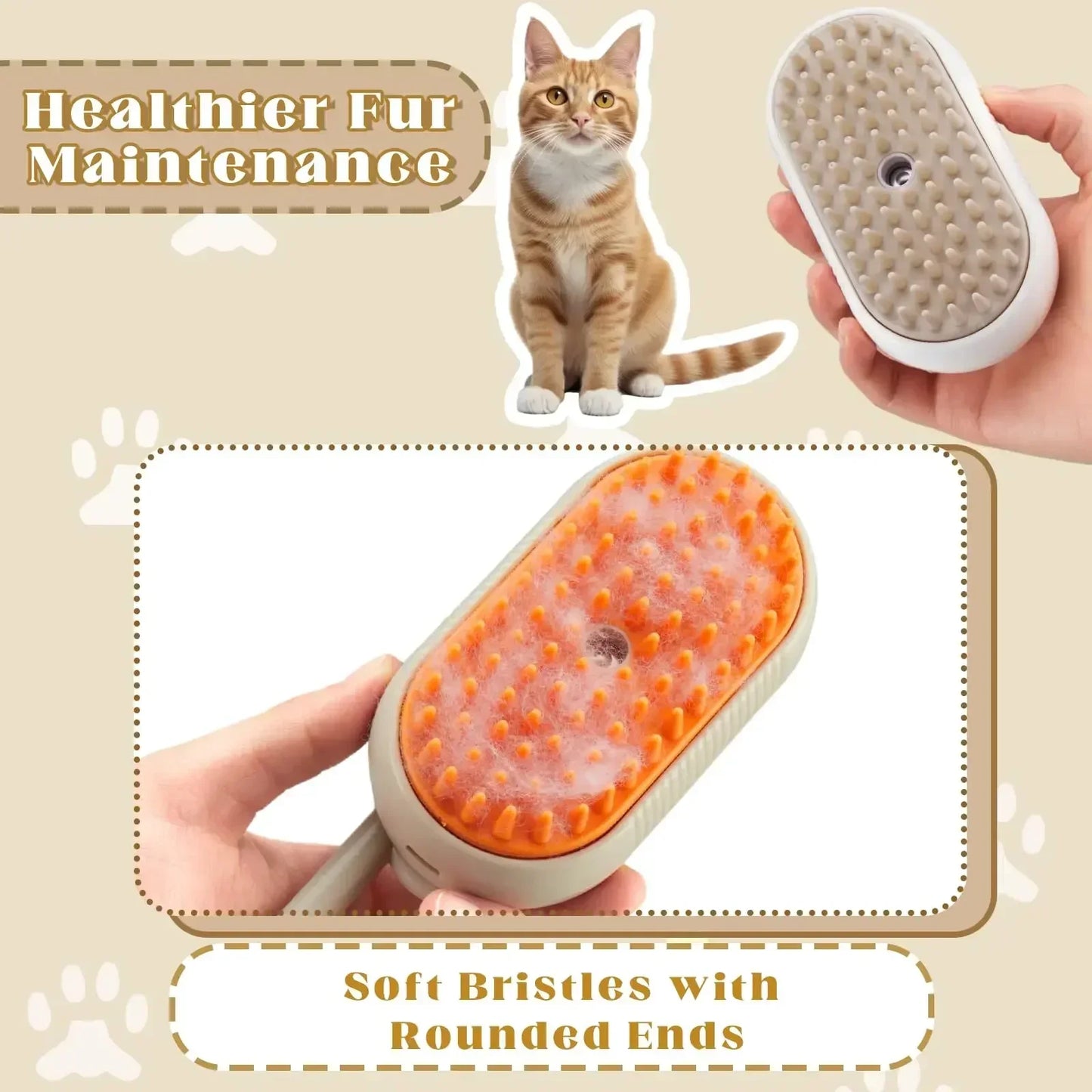 3-in-1 Steam Pet Brush for Dogs and Cats - Massage, Groom, and Remove Tangled Hair Effortlessly!