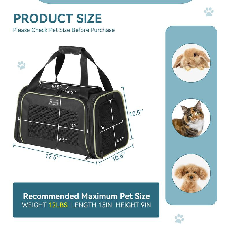 [5-Year Warranty] PETSFIT Cat Carrier, Pet Carrier Airline Approved, Cat Travel Carrier for Small and Medium Cats under 12 Lbs, Soft Sided Kitten Carrier with Cozy Extendable Mat, Cat Carrier Bag, Pink