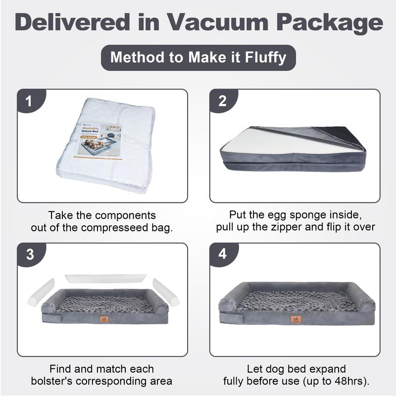 Extra Large Orthopedic Memory Foam Dog Bed - Waterproof Bolster Couch with Removable Washable Cover for Large Dogs - Perfect Gift for Your Furry Friend