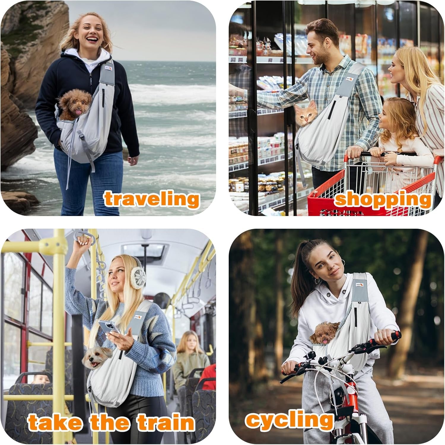 Dog Carrier Sling,Dog Carriers for Small Dogs & Cats up to 20Lbs,Puppy Carrying Backpack Pet Purse with Pockets,Adjustable Shoulder Strap,Hands Free for Travel (Grey)