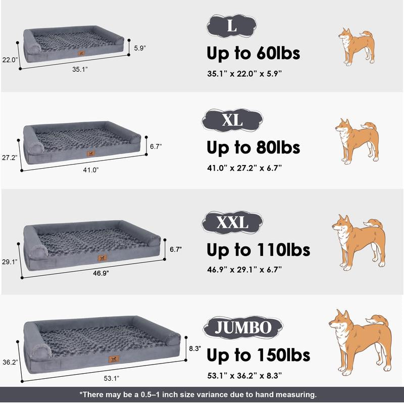 Extra Large Orthopedic Memory Foam Dog Bed - Waterproof Bolster Couch with Removable Washable Cover for Large Dogs - Perfect Gift for Your Furry Friend