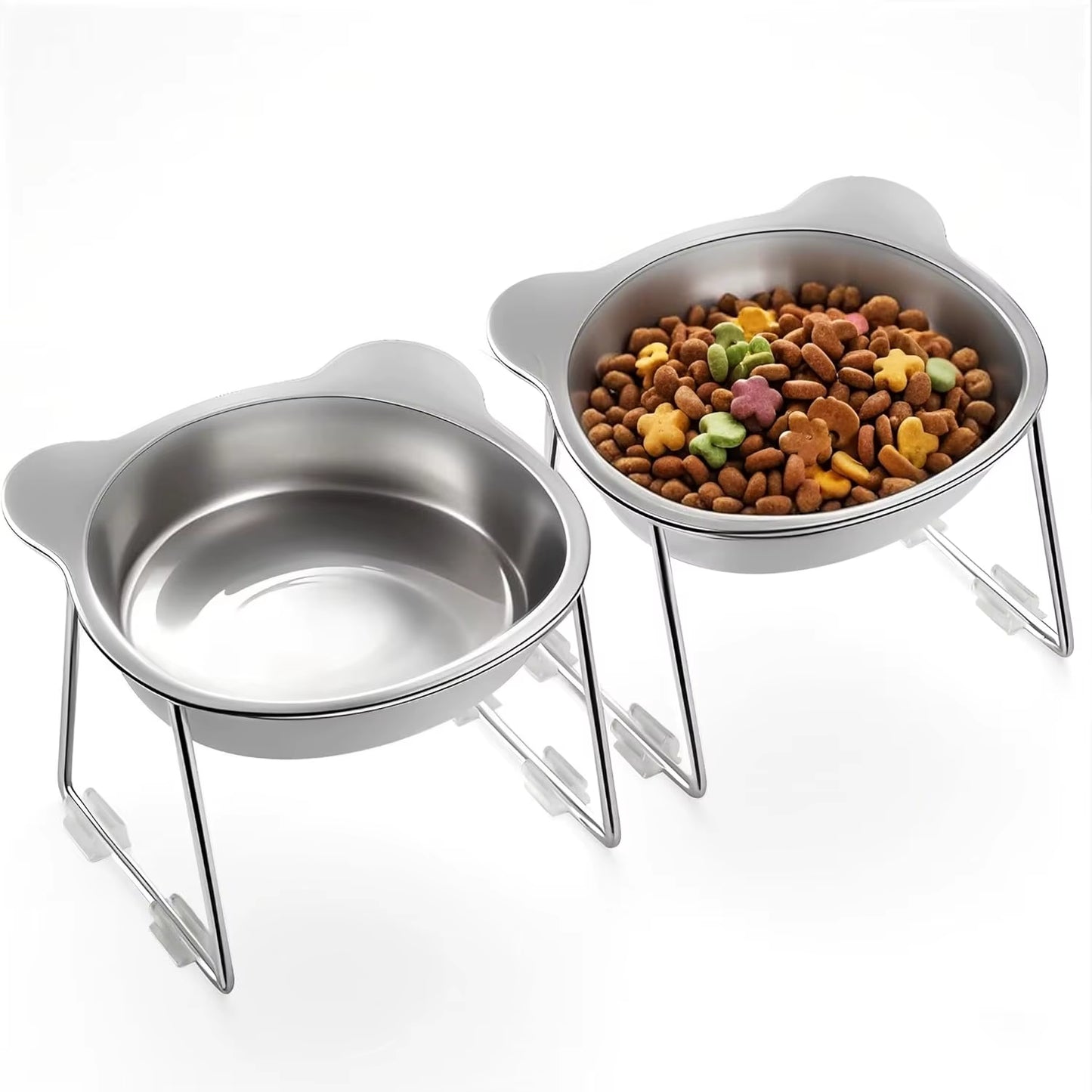 15° Tilted Cat Bowl, Elevated Cat Bowls - for Small Cats/Dogs,Indoor Stainless Steel Anti-Vomiting Pet Bowls,Spine Friendly