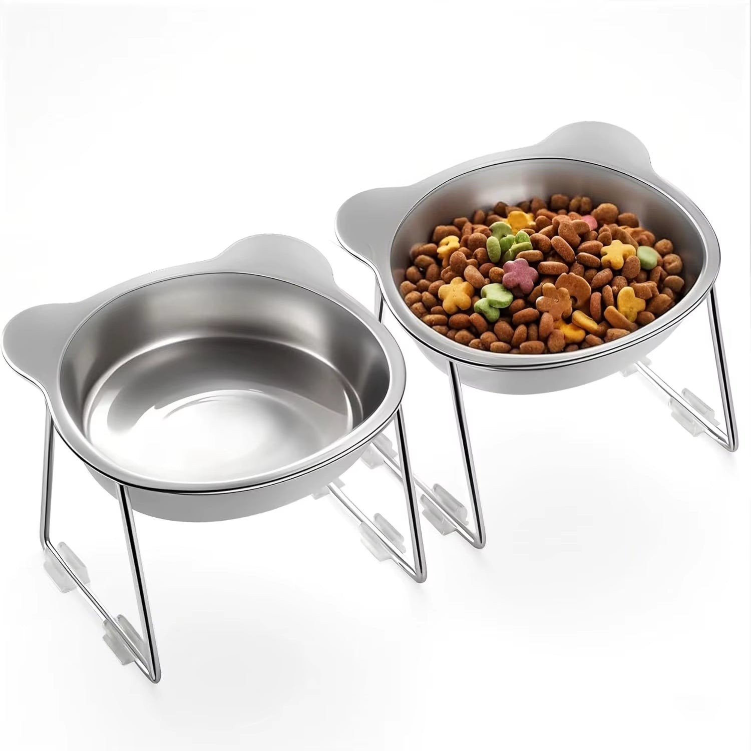15° Tilted Cat Bowl, Elevated Cat Bowls - for Small Cats/Dogs,Indoor Stainless Steel Anti-Vomiting Pet Bowls,Spine Friendly