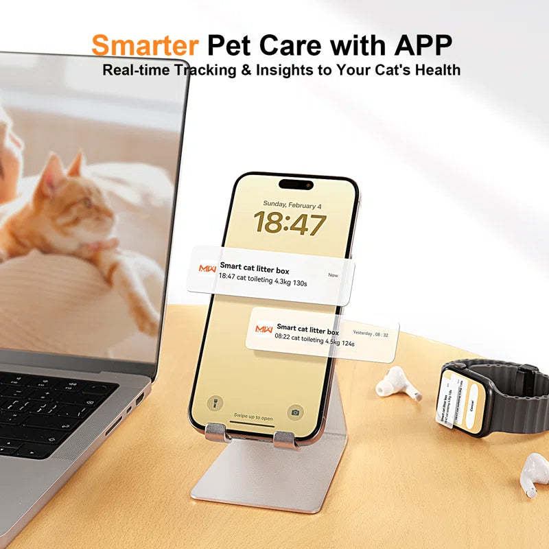 Upgraded Smart Automatic Cat Litter Box with Mat & Liner for Multi Cats, Advanced Safety System/Self Cleaning/Odor Control/App Control