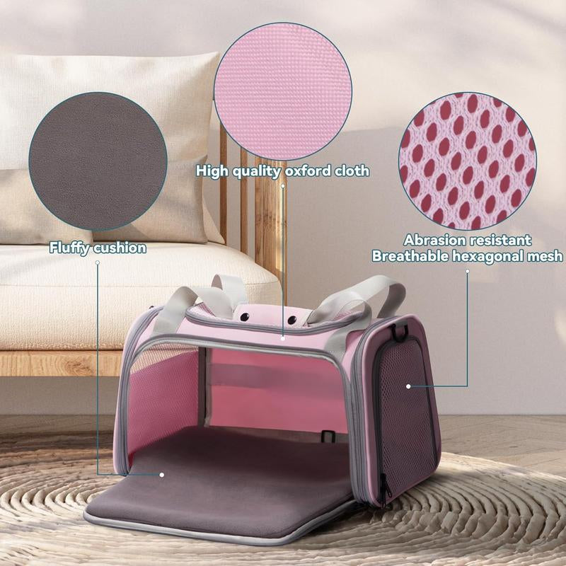 [5-Year Warranty] PETSFIT Cat Carrier, Pet Carrier Airline Approved, Cat Travel Carrier for Small and Medium Cats under 12 Lbs, Soft Sided Kitten Carrier with Cozy Extendable Mat, Cat Carrier Bag, Pink