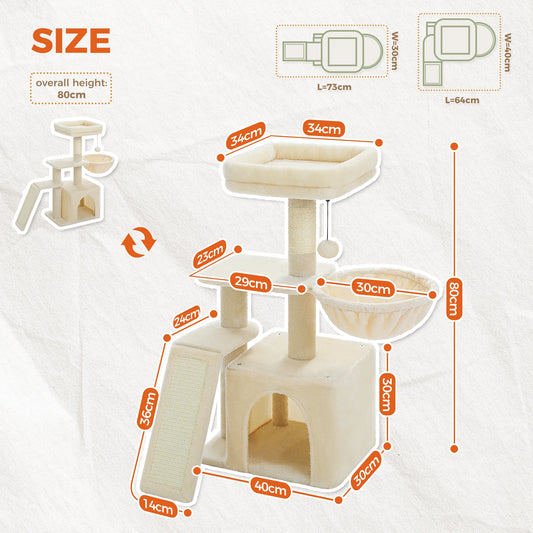 Stylish Cat Tree Tower for Indoor Cats - 2 Designs, Scratching Posts, Cozy Hammock & Removable Perch in Grey