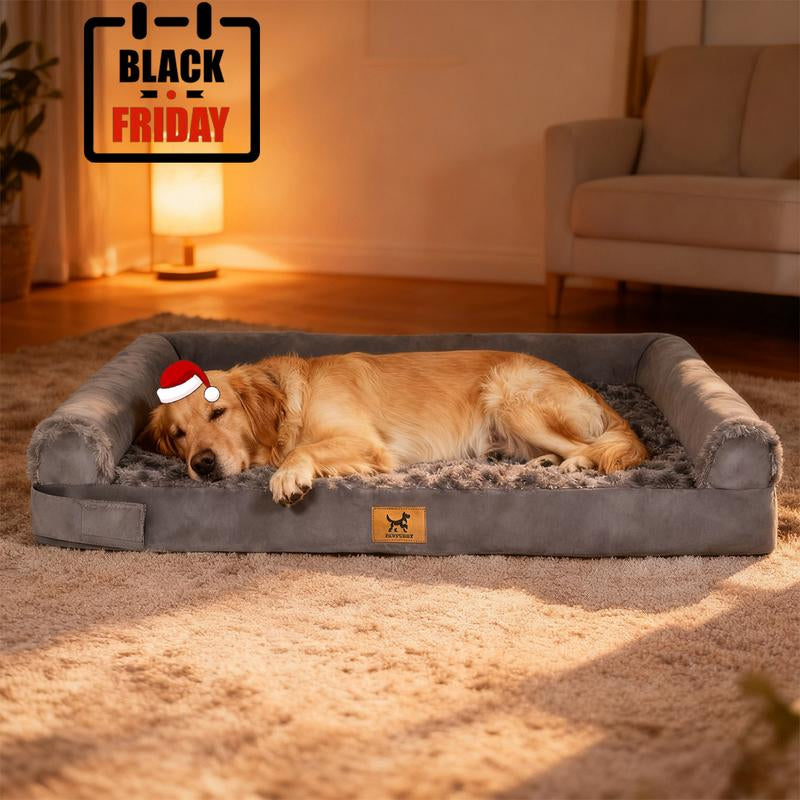Extra Large Orthopedic Memory Foam Dog Bed - Waterproof Bolster Couch with Removable Washable Cover for Large Dogs - Perfect Gift for Your Furry Friend