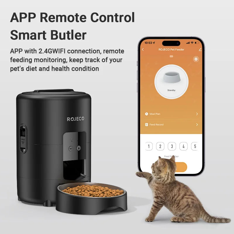 Smart Automatic Cat Feeder - 2L Wifi App Controlled Pet Kibble Dispenser for Cats and Dogs