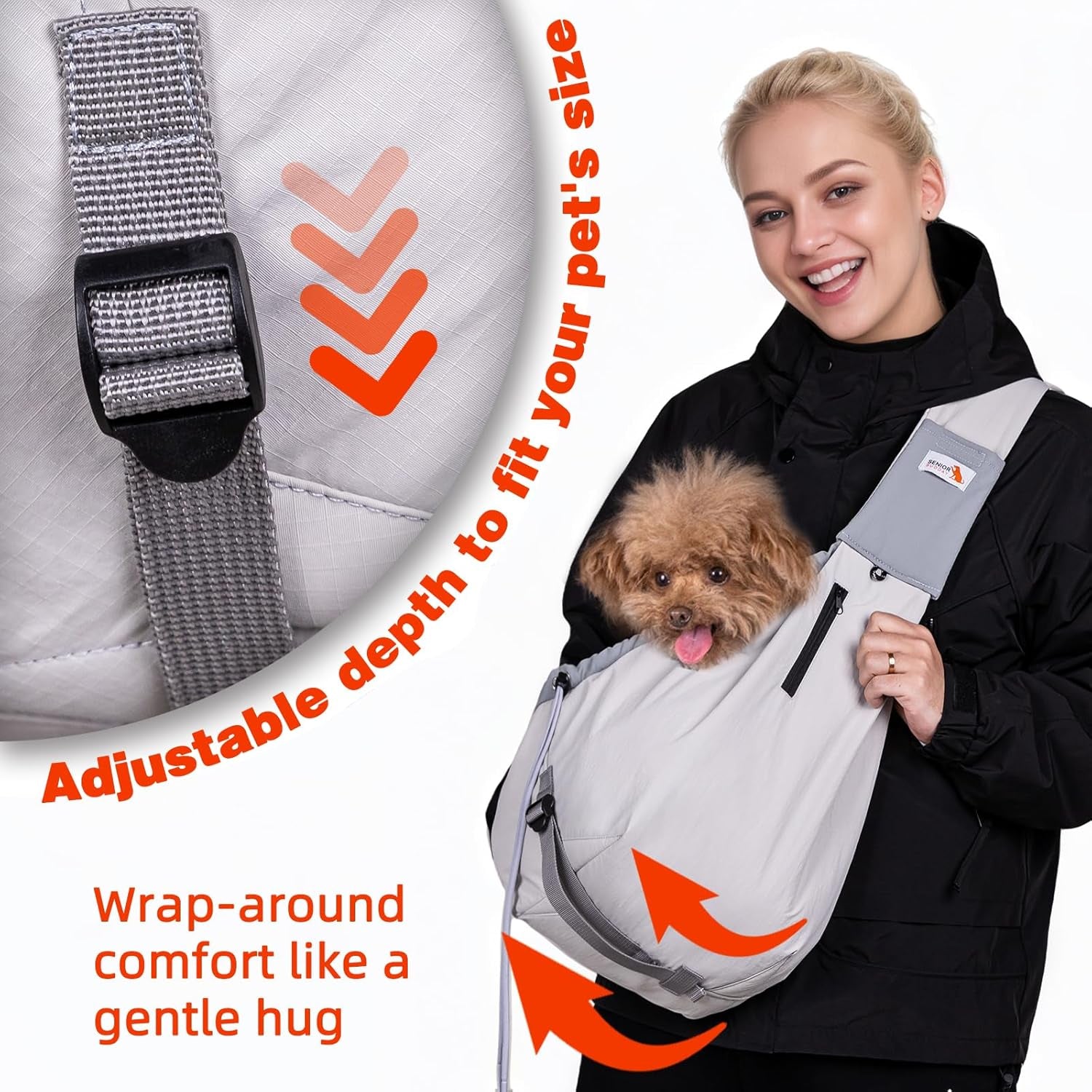 Dog Carrier Sling,Dog Carriers for Small Dogs & Cats up to 20Lbs,Puppy Carrying Backpack Pet Purse with Pockets,Adjustable Shoulder Strap,Hands Free for Travel (Grey)