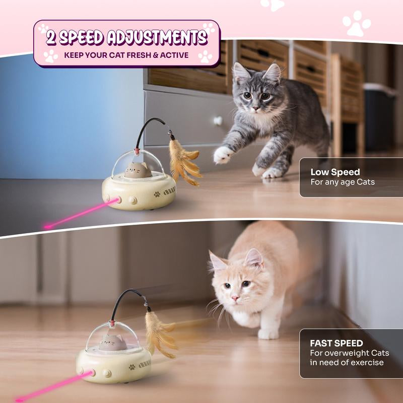 Smart Interactive Cat Toy, Automatic Self-Activating Moving Cat Toy with Feather, Lazer Light, and Energy-Saving Features – Perfect for Bored Cats, Fun Interactive Play (Beige)