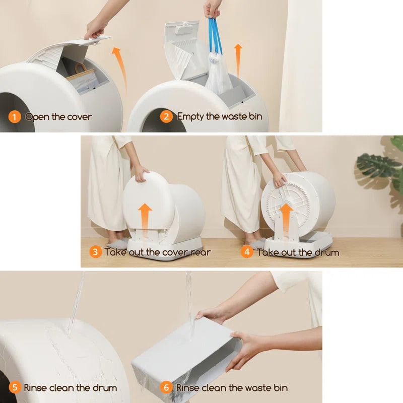 Upgraded Smart Automatic Cat Litter Box with Mat & Liner for Multi Cats, Advanced Safety System/Self Cleaning/Odor Control/App Control