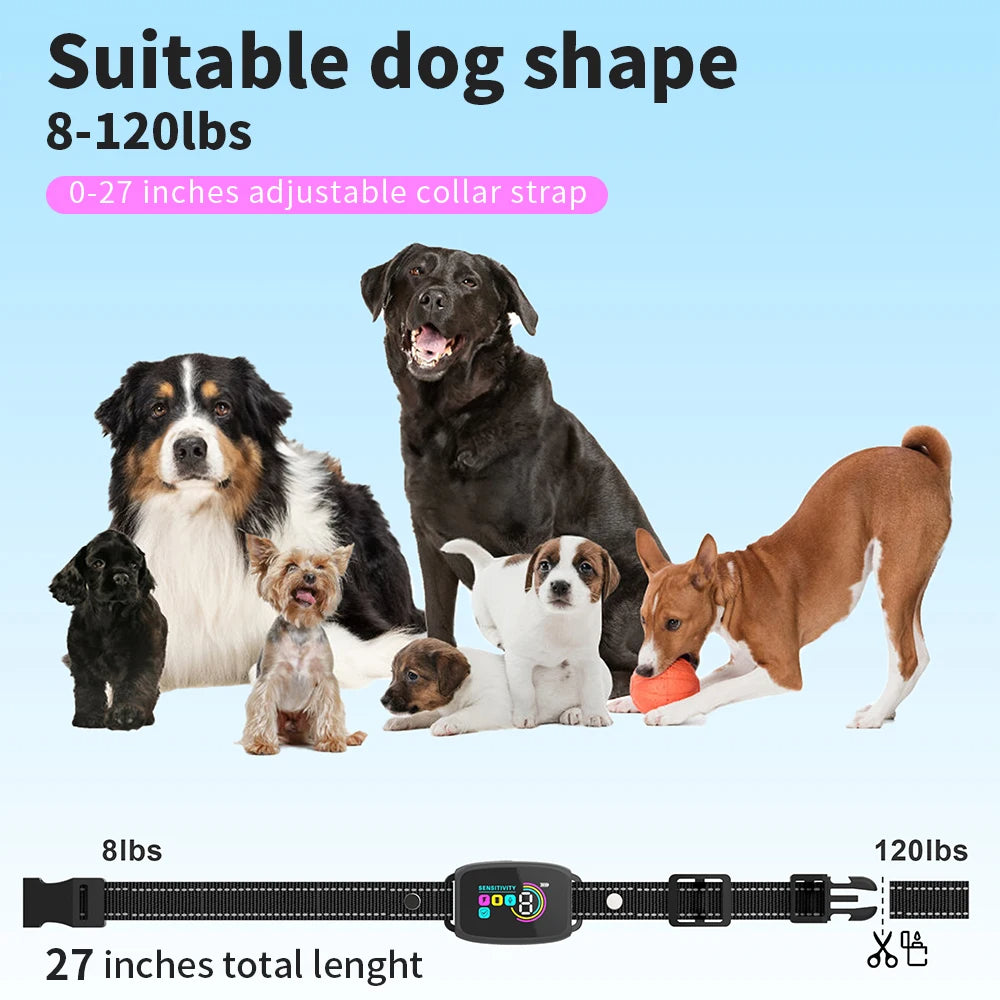 Smart Automatic anti Barking Dog Collar Rechargeable Bark Stopper Stop Barking HD Digital Display IP67 Waterproof Collar for Dogs Pet Products