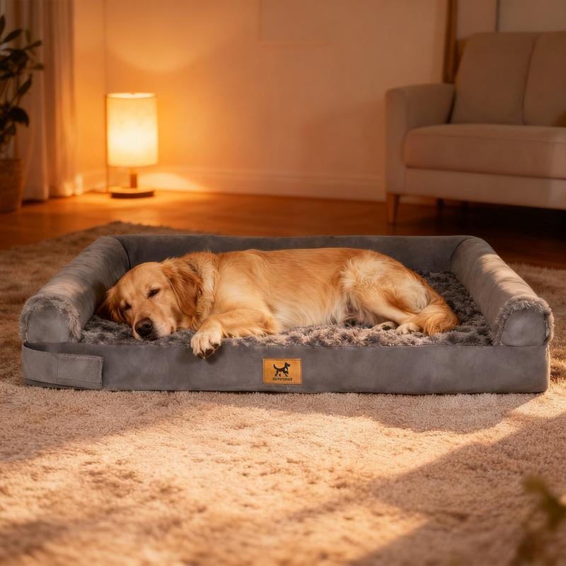 Extra Large Orthopedic Memory Foam Dog Bed - Waterproof Bolster Couch with Removable Washable Cover for Large Dogs - Perfect Gift for Your Furry Friend