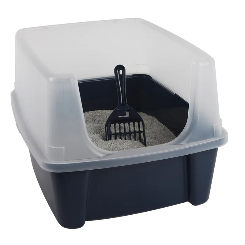 Open-Top Plastic Cat Litter Box with Shield with Scoop