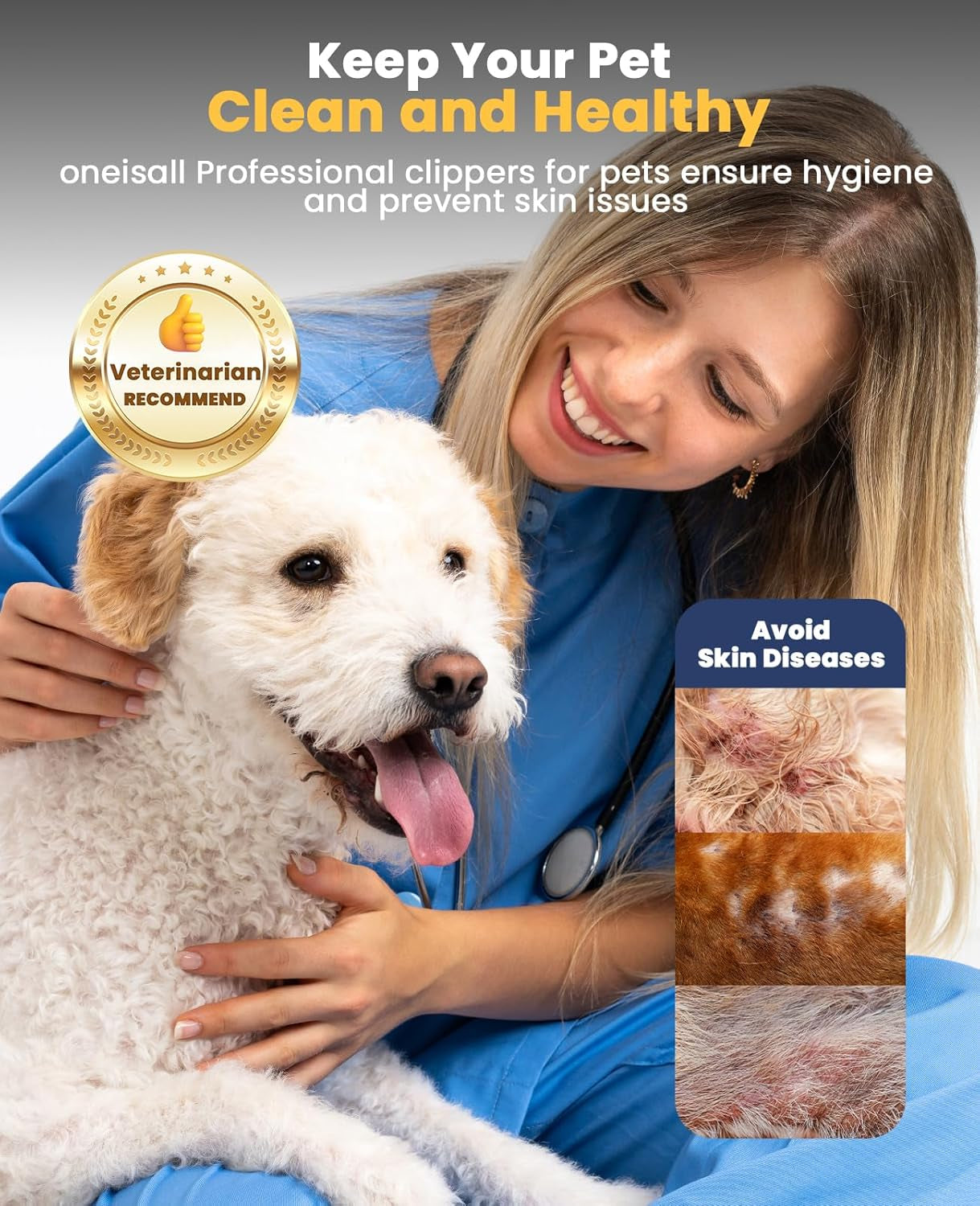 Dog Grooming Kit for Heavy Thick Hair&Coats/Low Noise Rechargeable Cordless Waterproof Dog Clippers for Grooming Animals&Pets/Pet Shaver with Stainless Steel Blade and Paw Trimmer