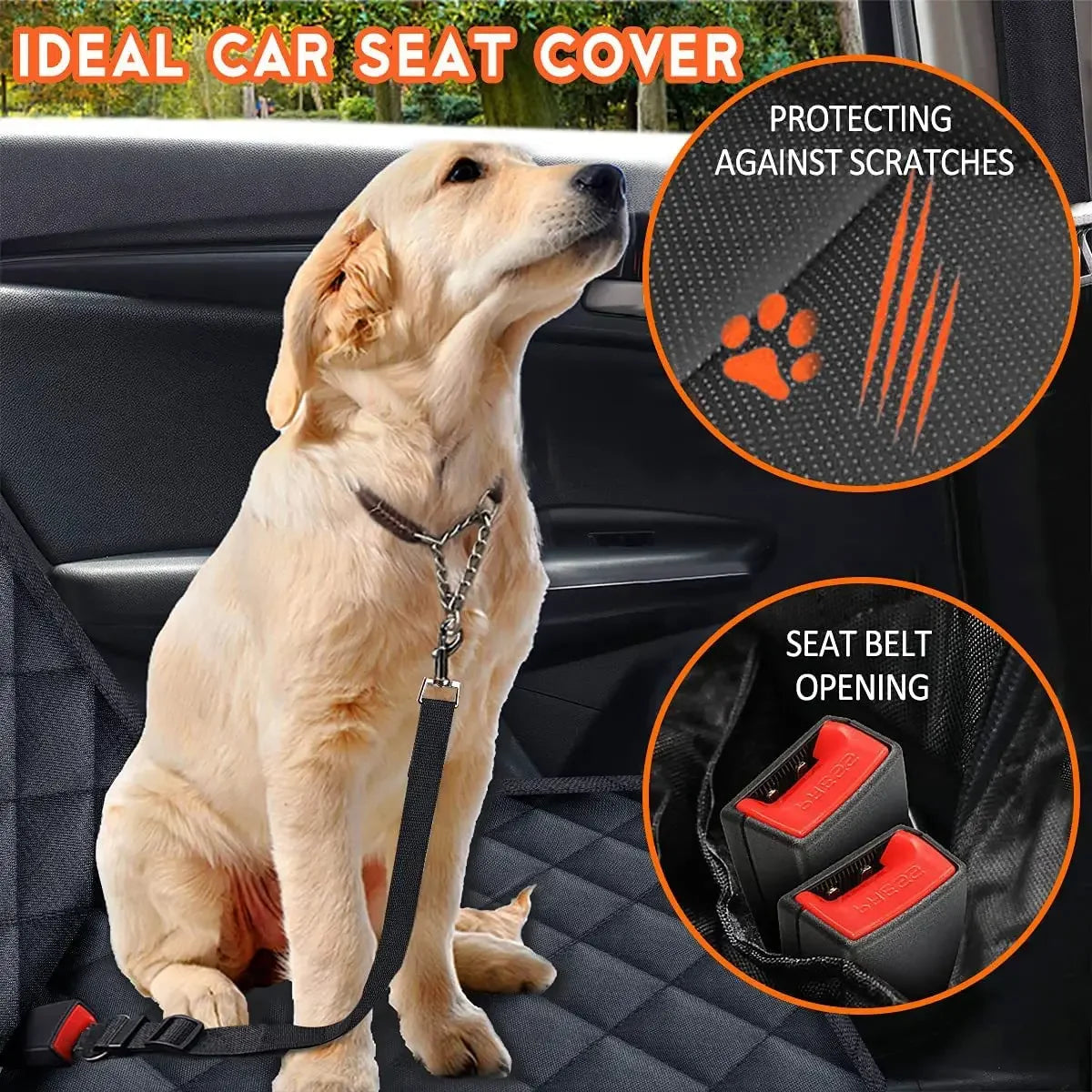 Premium Waterproof Dog Car Seat Cover - Dirt Resistant Hammock Style with Shoulder Strap for Pet Travel